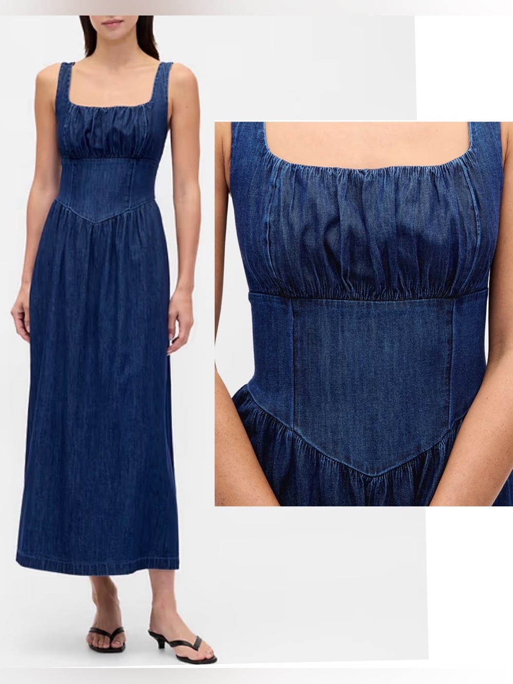 NWT Gap Women's Denim Drop-Waist Corset Midi Maxi Dress Sz L Coquette NWT $100